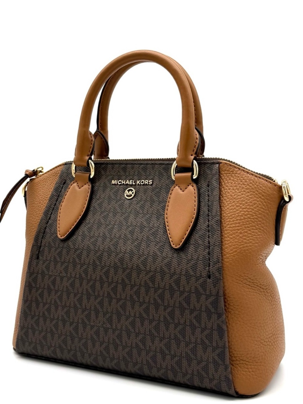 Michael Kors Sienna Medium Logo and Leather Messenger Bag Brown/Acorn